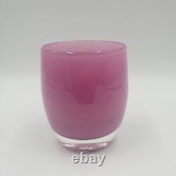 Glassybaby'BFF' Glass Votive Candle Holder Pink Purple Sticker MINT