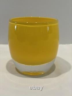 Glassybaby Bright Yellow Votive Candle Holder USA Glass Blown Imperfection