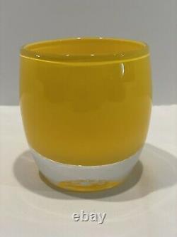 Glassybaby Bright Yellow Votive Candle Holder USA Glass Blown Imperfection