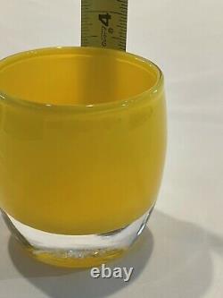 Glassybaby Bright Yellow Votive Candle Holder USA Glass Blown Imperfection