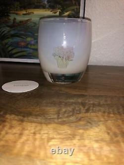 Glassybaby Candle Holder BOUQUET White Hand Blown Glass Round Bowl Art