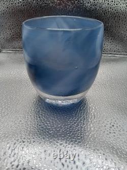 Glassybaby Candle Holder I See You Navy Blue Silver Recessed Wings