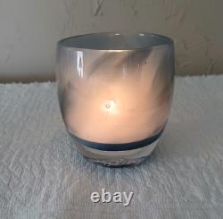 Glassybaby Candle Holder I See You Navy Blue Silver Recessed Wings