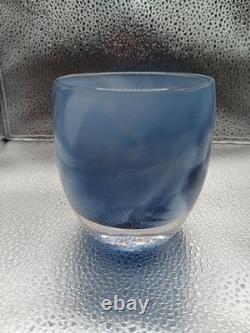 Glassybaby Candle Holder I See You Navy Blue Silver Recessed Wings