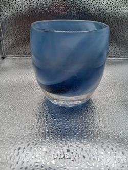 Glassybaby Candle Holder I See You Navy Blue Silver Recessed Wings