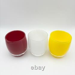 Glassybaby Candle Holders Celebrate White Red Yellow Set of 3