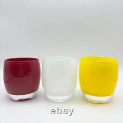 Glassybaby Candle Holders Celebrate White Red Yellow Set of 3