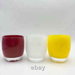 Glassybaby Candle Holders Celebrate White Red Yellow Set of 3