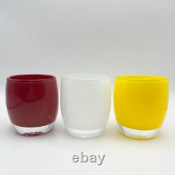 Glassybaby Candle Holders Celebrate White Red Yellow Set of 3