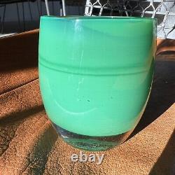 Glassybaby Gratitude Green Glass Votive Candle Holder Pre-Triskelion with Sticker