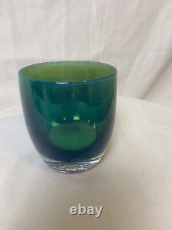 Glassybaby Gratitude Too Votive Candle Holder Blue Green Handblown