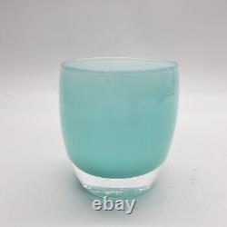 Glassybaby Handblown Glass Votive Candle Holder Aquamarine withSticker