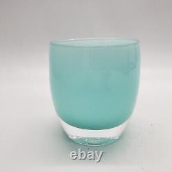 Glassybaby Handblown Glass Votive Candle Holder Aquamarine withSticker