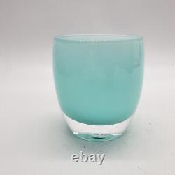 Glassybaby Handblown Glass Votive Candle Holder Aquamarine withSticker