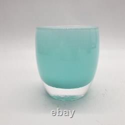Glassybaby Handblown Glass Votive Candle Holder Aquamarine withSticker