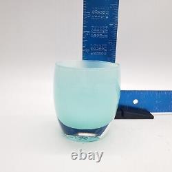 Glassybaby Handblown Glass Votive Candle Holder Aquamarine withSticker