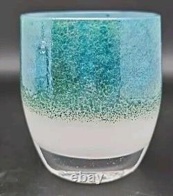 Glassybaby Mother Earth Green Blue White Glass Votive Pre-Triskelion Frit Candle