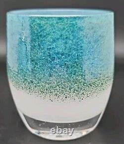 Glassybaby Mother Earth Green Blue White Glass Votive Pre-Triskelion Frit Candle