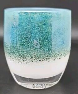 Glassybaby Mother Earth Green Blue White Glass Votive Pre-Triskelion Frit Candle