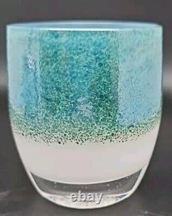 Glassybaby Mother Earth Green Blue White Glass Votive Pre-Triskelion Frit Candle