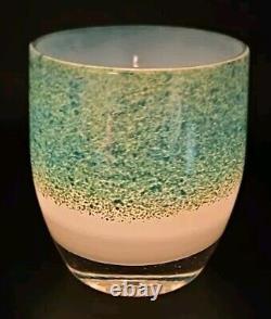 Glassybaby Mother Earth Green Blue White Glass Votive Pre-Triskelion Frit Candle