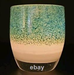 Glassybaby Mother Earth Green Blue White Glass Votive Pre-Triskelion Frit Candle