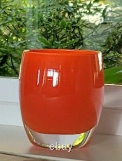 Glassybaby Orange-Reddish Glass Votive tea light Candle Holder Pre-triskelion