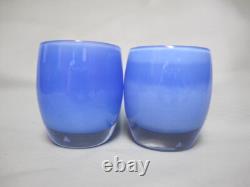 Glassybaby PEACE Triskelion Blue Hand Blown Votive Candle Holder 3.5 Set Of 2