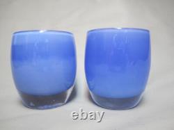 Glassybaby PEACE Triskelion Blue Hand Blown Votive Candle Holder 3.5 Set Of 2