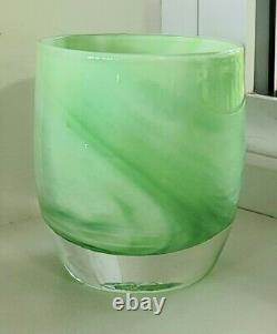 Glassybaby REFRESH Votive Candle Holder Mint green hues tea light swirls