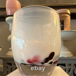 Glassybaby Sisterhood Hand Blown Glass Candle Holder Abstract Art White Pink Bl