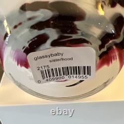 Glassybaby Sisterhood Hand Blown Glass Candle Holder Abstract Art White Pink Bl