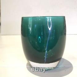 Glassybaby Votive Candle Holder Iridescent Teal Blue Green White Stripe 2020 CAY