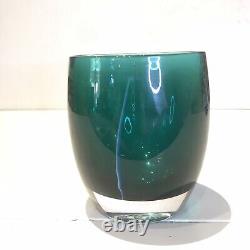 Glassybaby Votive Candle Holder Iridescent Teal Blue Green White Stripe 2020 CAY