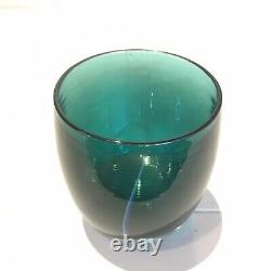 Glassybaby Votive Candle Holder Iridescent Teal Blue Green White Stripe 2020 CAY