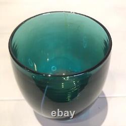 Glassybaby Votive Candle Holder Iridescent Teal Blue Green White Stripe 2020 CAY