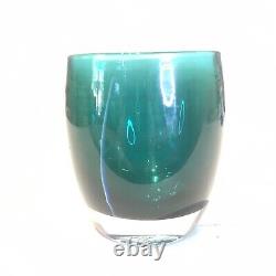 Glassybaby Votive Candle Holder Iridescent Teal Blue Green White Stripe 2020 CAY