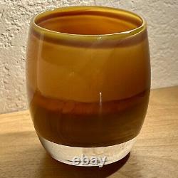 Glassybaby Votive Candle Holder pre-triskelion tan brown cream multi stripe