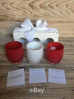 Glassybaby Votive Candle Holders Set of 3 Rescue Red Cross Retired 2011
