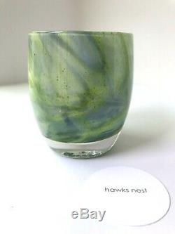 Glassybaby candle holder HAWK'S NEST Green Blue NEW Retired Seattle Seahawks