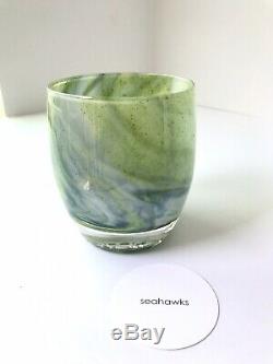 Glassybaby candle holder HAWK'S NEST Green Blue NEW Retired Seattle Seahawks