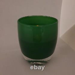 Glassybaby evergreen 1635 green layered stripes stickered candle votive