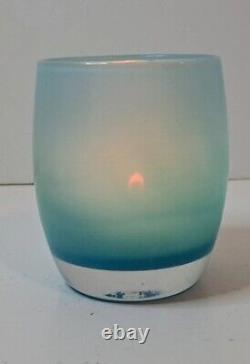 Glassybaby pre-triskelion, Teal Blue handblown candle votive Glassy Baby