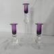 Gler Berquik Handmade In Iceland Glass 3 Piece Candlestick Set Clear/purple