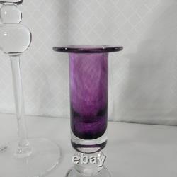 Gler Berquik handmade in Iceland Glass 3 piece Candlestick set clear/purple
