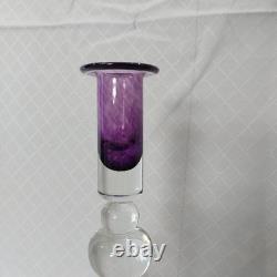 Gler Berquik handmade in Iceland Glass 3 piece Candlestick set clear/purple