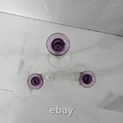 Gler Berquik handmade in Iceland Glass 3 piece Candlestick set clear/purple