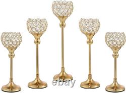 Gold Crystal Candle Holder, Tea Light Candlestick Holders for Wedding Table Decor