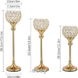 Gold Crystal Candle Holder, Tea Light Candlestick Holders for Wedding Table Decor