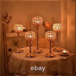 Gold Crystal Candle Holder, Tea Light Candlestick Holders for Wedding Table Decor